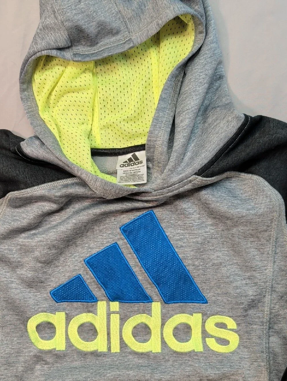 adidas Grey Hoodie with Black Sleeves and Blue Logo